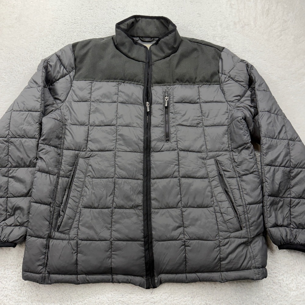 Rainforest Mens Quilted Puffer Jacket Gray‎ Full Zip Stand Collar XL Thermolite